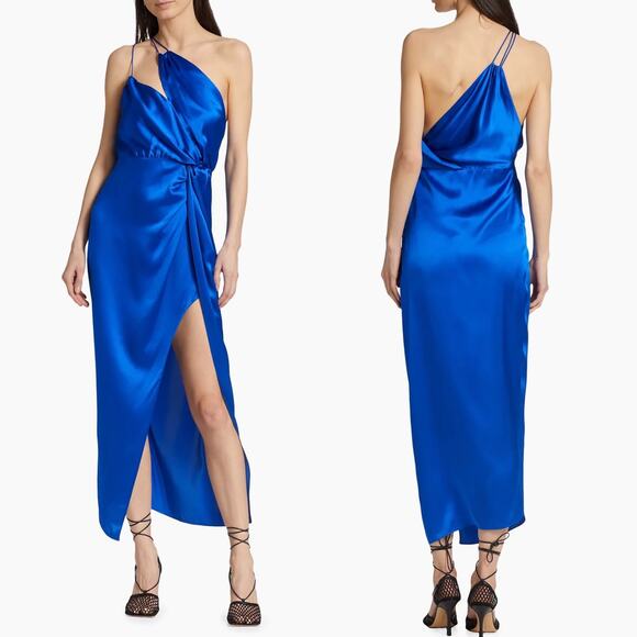 The Sei Silk One-Shoulder Knotted Cocktail Evening Blue Sapphire Dress NWT Sz 4 - Picture 1 of 8